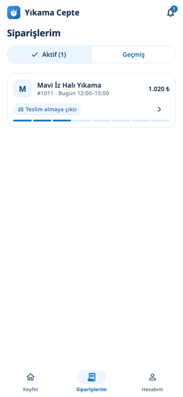 Siparişlerim ekranı: halıların teslim almaya çıkıldığı görülüyor